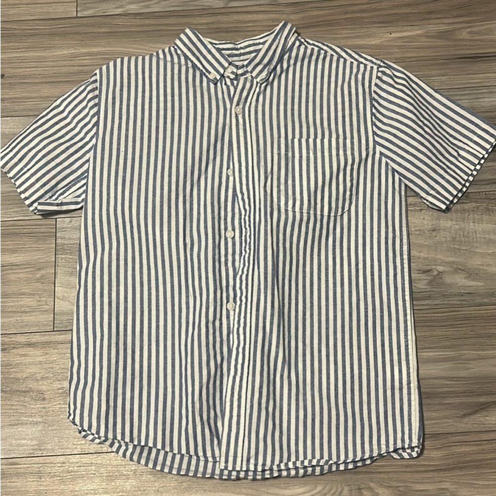Striped Blue and White Short-Sleeve boys Shirt